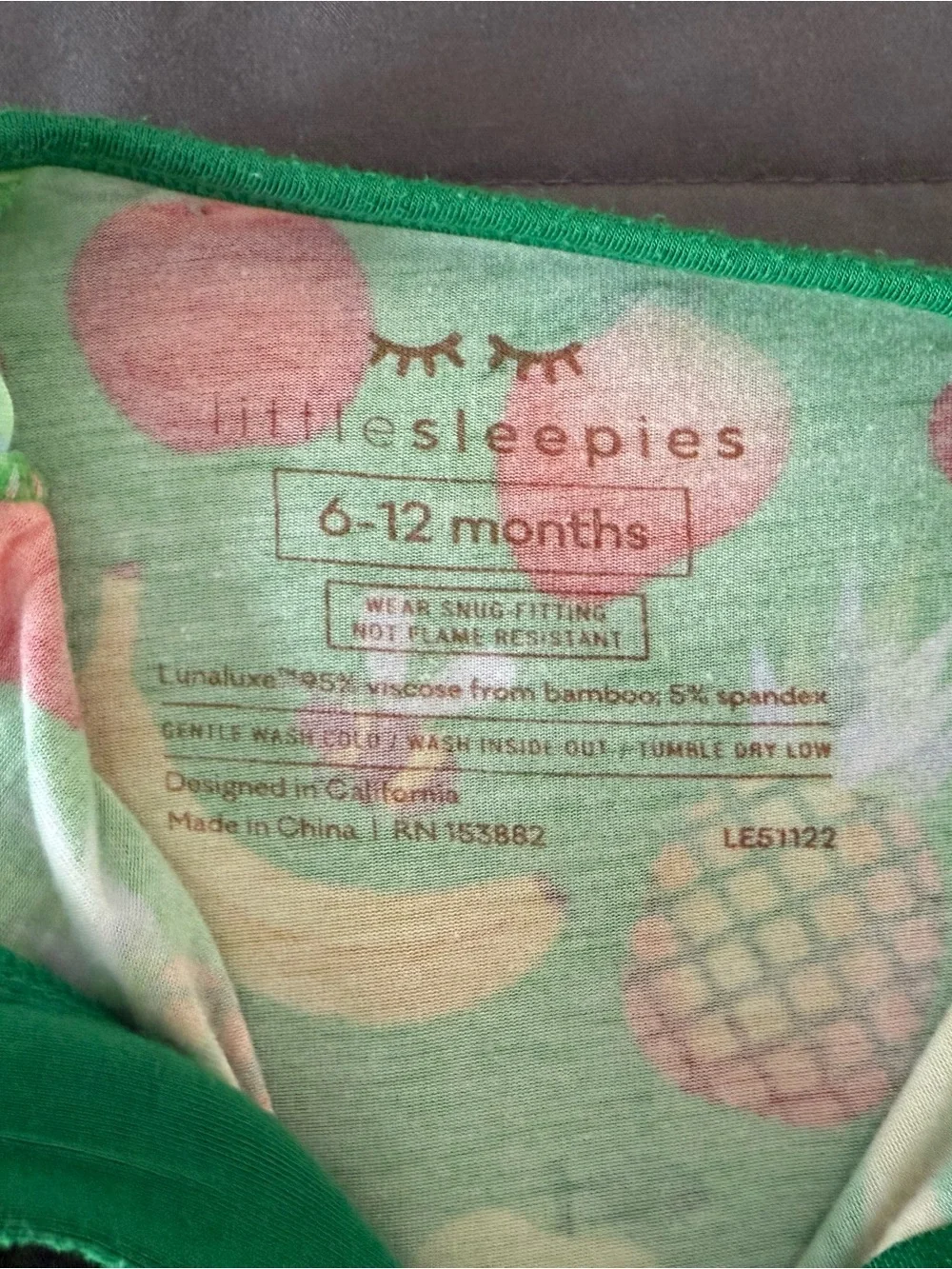 Little Sleepies Bright Green Fruit & Veggie Print Footed One-Piece